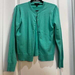 J Crew Green Cardigan Medium Buttons Long Sleeves Crewneck Armpit To Armpit 18”